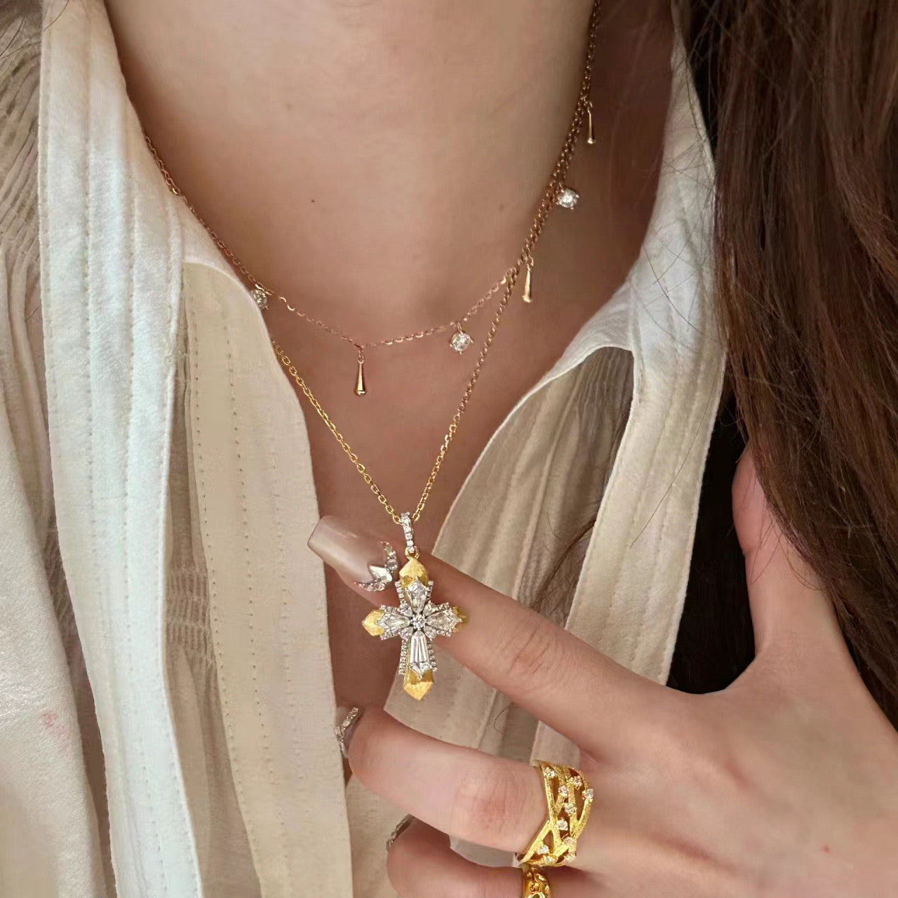 Cross Rhinestones necklace set