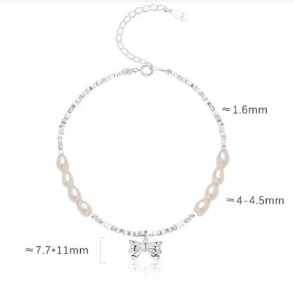 S925 sterling Silver and Freshwater Pearls with Ribbon shaped bracelet