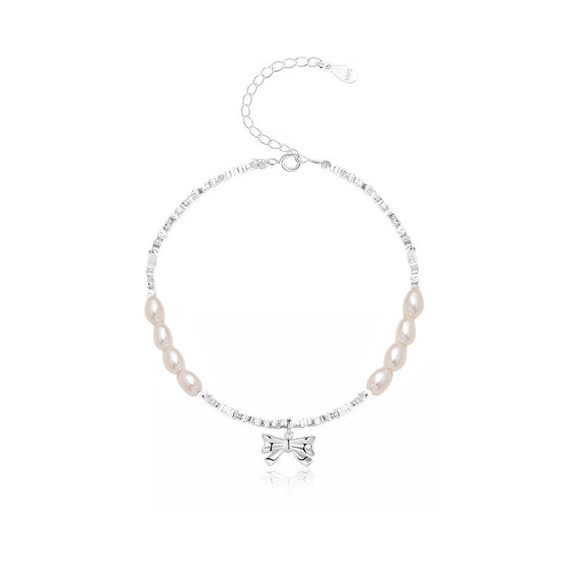 S925 sterling Silver and Freshwater Pearls with Ribbon shaped bracelet